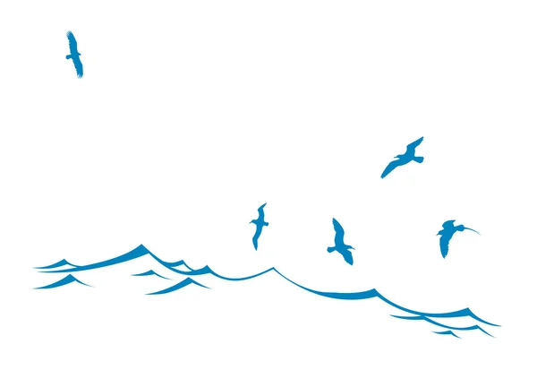 Dalga deniz kuşları siluet vektör — Stok Vektör