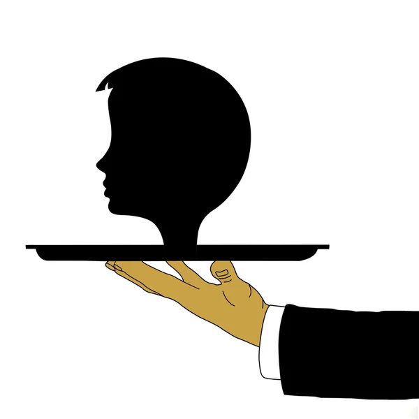 Διάνυσμα χέρι του ο σερβιτόρος με το κεφάλι σε δίσκο — Διανυσματικό Αρχείο