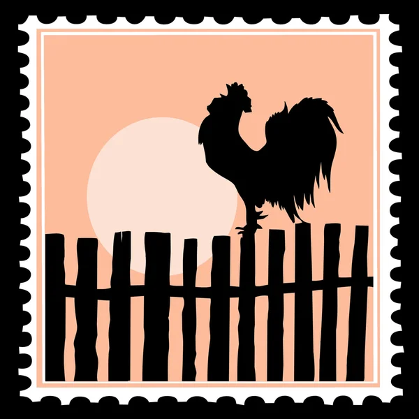 Vector silhouette of the cock on postage stamps — Stock Vector