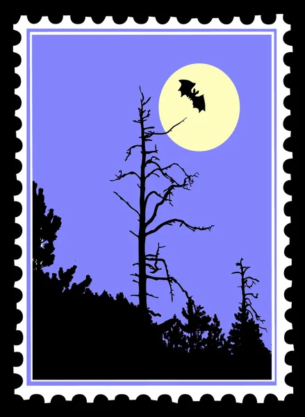 Vektorsilhouette zum Fledermausfledermaus auf Briefmarken — Stockvektor