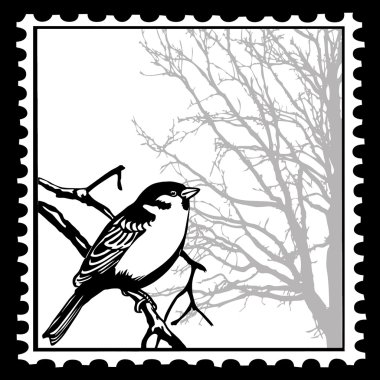 vector silhouette of the birds on postage stamps clipart