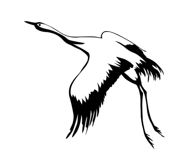 Vektorové siluetu létající jeřáb na bílém pozadí — Stockový vektor