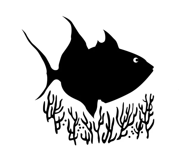 Vector silhouet van zeevis op witte achtergrond — Stockvector