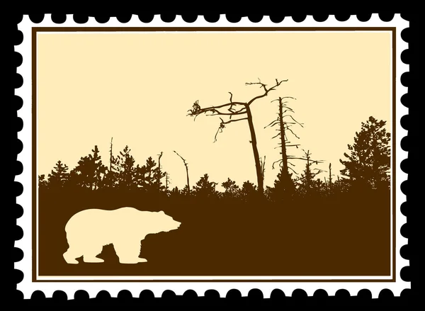 Vektor Silhouette Bär auf Briefmarken — Stockvektor