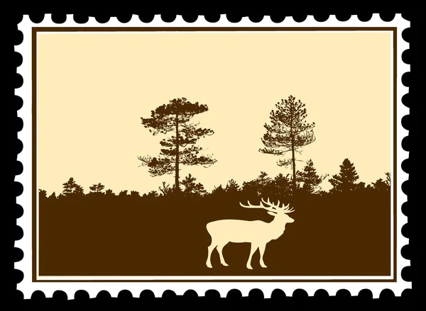 Veados silhueta vetorial em selos postais — Vetor de Stock