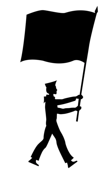 Silhouette vettoriale del marinaio con bandiera su sfondo bianco — Vettoriale Stock