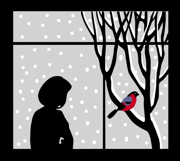 Silhouette vectorielle de la femme contre la fenêtre — Image vectorielle