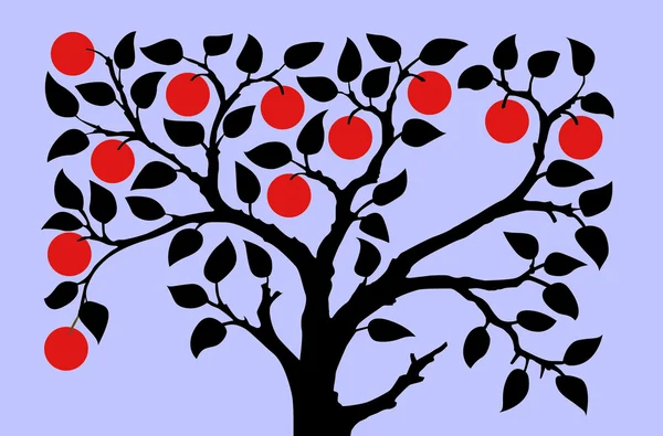 Vektor silhuett aple träd på slå blå bakgrund — Stock vektor