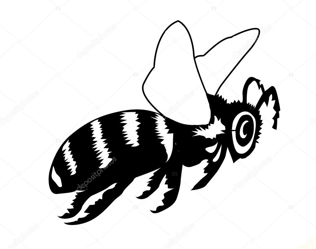 vector silhouette of the bee on white background