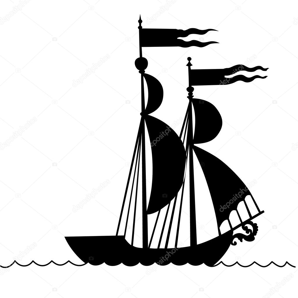 vector illustration of the old-time frigate on white background