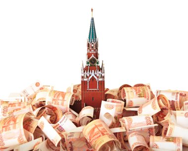Model of the Moscow Kremlin in the background of five thousandth clipart