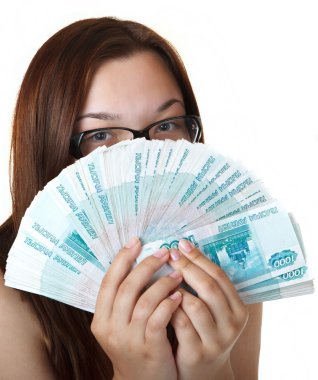 Thoughtful Girl with a Fan thousands of denominations. clipart