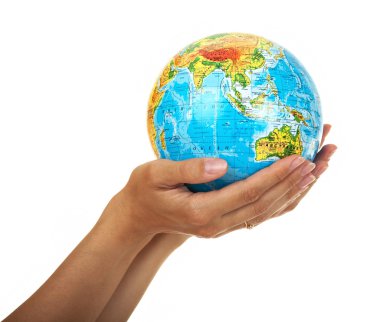 Globe in the womens hands clipart