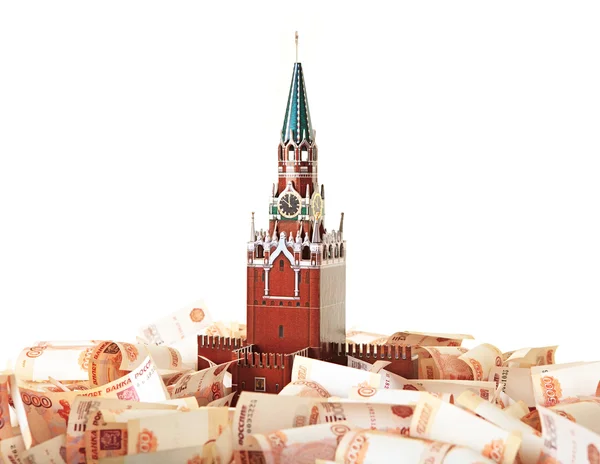 Model of the Moscow Kremlin in the background of five thousandth — Stock Photo, Image