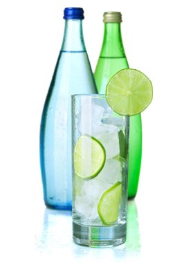 Glass of water with lime and ice clipart