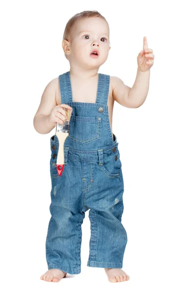 Pracovník malé dítě s štětcem — Stock fotografie
