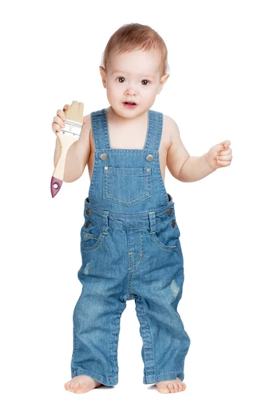 Pracovník malé dítě s štětcem — Stock fotografie