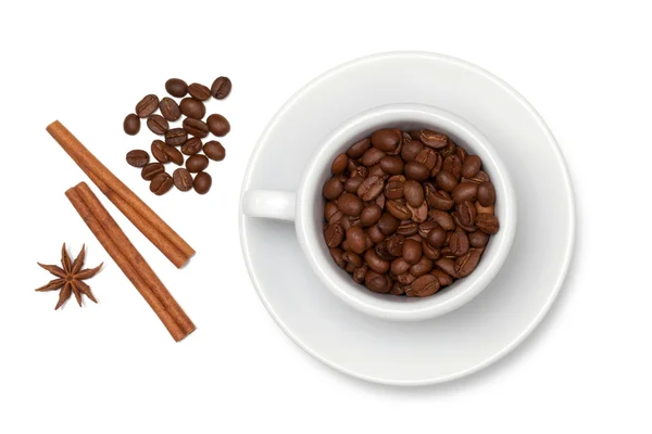 Cangkir kopi dengan kacang — Stok Foto