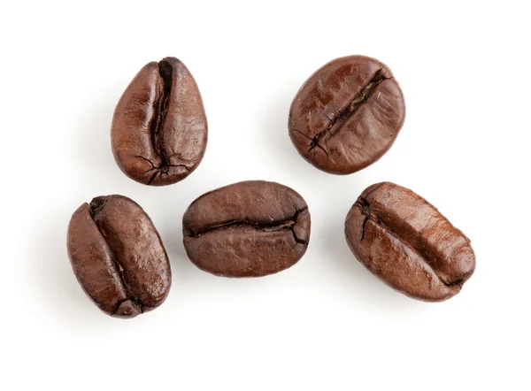 Fem kaffebönor — Stockfoto