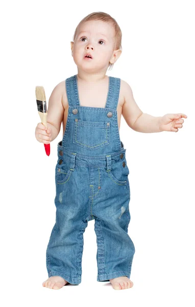 Pequeño bebé trabajador con pincel —  Fotos de Stock