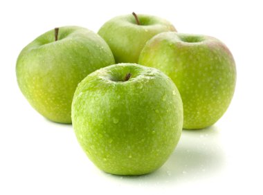 Four ripe green apples clipart