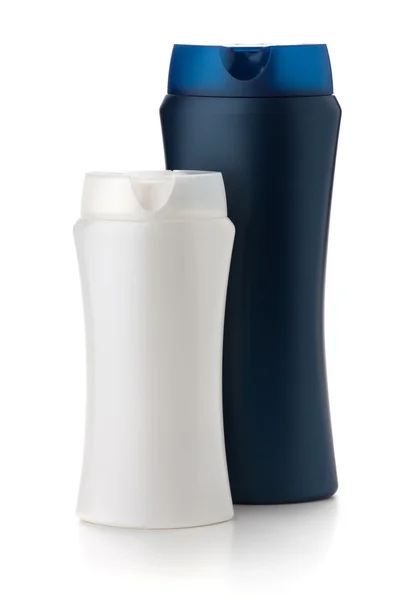 Butelki szamponu biały i niebieski — Zdjęcie stockowe
