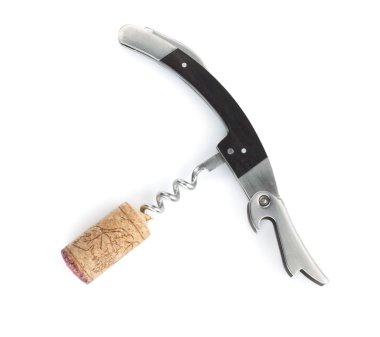 Corkscrew with wine cork clipart