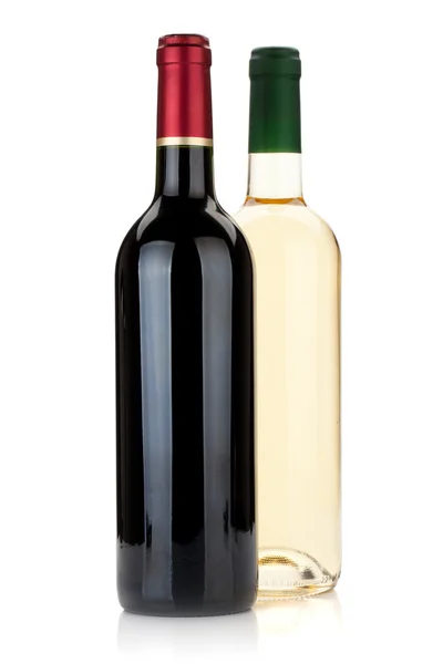 Garrafas de vinho tinto e branco — Fotografia de Stock
