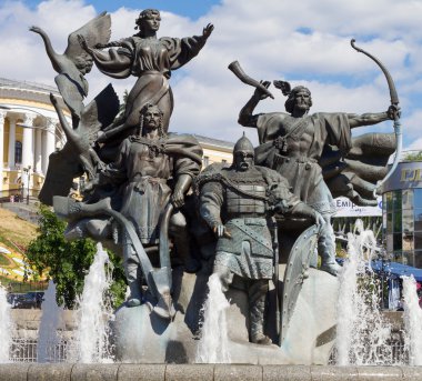 Monument of City-founders at Independence Square in Kiev, Ukraine clipart