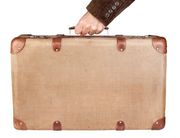 白い背景で隔離されたヴィンテージ茶色スーツケース — ストック写真