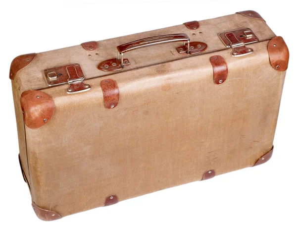 Vintage brauner Koffer isoliert über weißem Hintergrund — Stockfoto