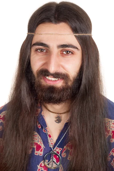 Long-haired smiling hippie man — Stock Photo, Image