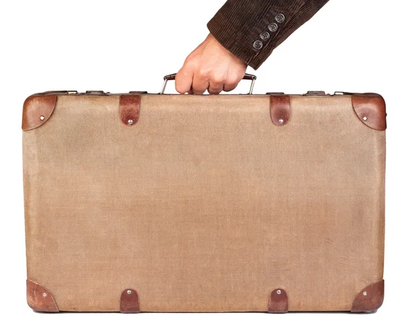 Vintage brauner Koffer isoliert über weißem Hintergrund — Stockfoto