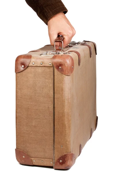 在白色的背景被隔绝的复古褐色手提箱 — 图库照片