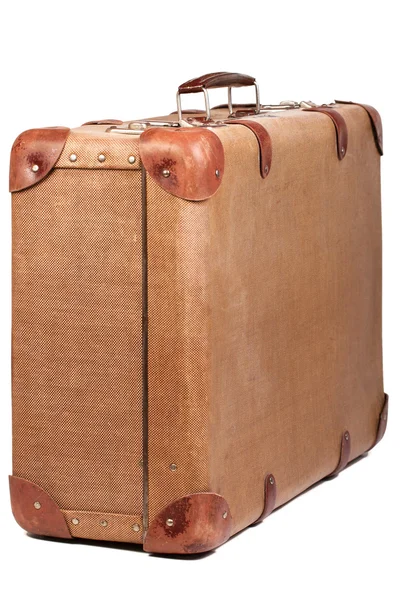 Vintage brown suitcase isolated over white background — Stock Photo, Image