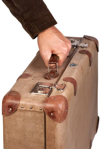 Винтажный коричневый чемодан на белом фоне — стоковое фото