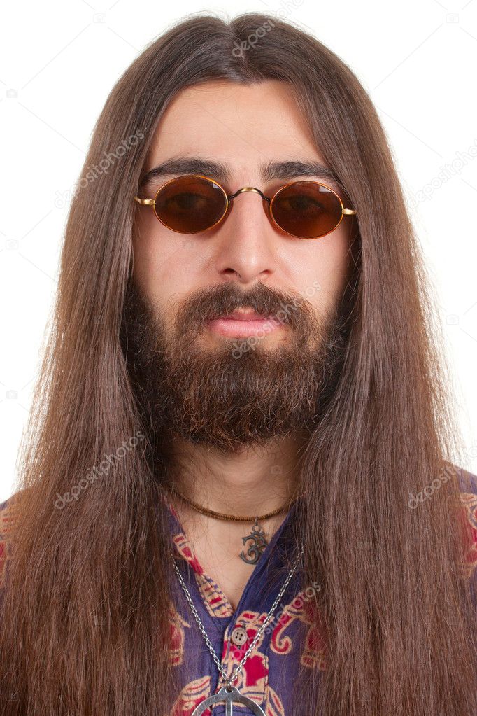 Long-haired hippie man in a glasses Stock Photo by ©mazzzur 6000370