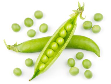 Fresh green pea pod over white background clipart