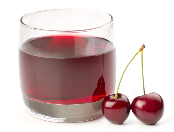 Stock image Cherries and a glass of cherry juice isolated on white