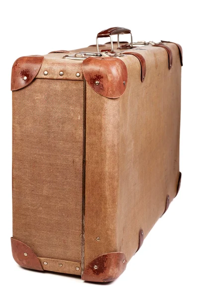 在白色的背景被隔绝的复古褐色手提箱 — 图库照片