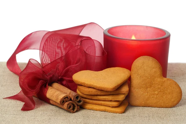 圣诞姜饼、 肉桂和蜡烛 — 图库照片