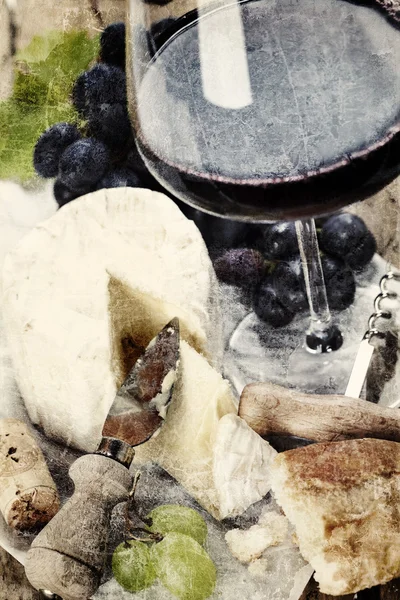 チーズ、ブドウおよびワイン — ストック写真