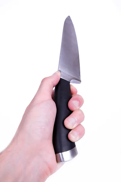 stock image Hand holding a knife isolated on white