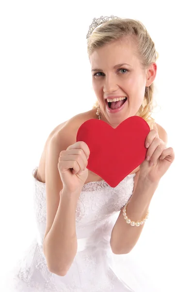 Glückliche Braut mit Symbol des Herzens — Stockfoto