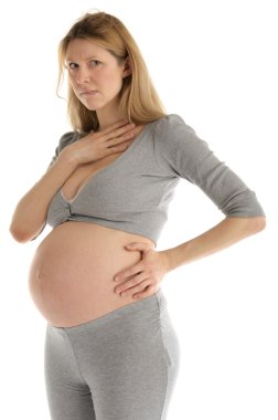 Offended pregnant woman in gray suit clipart