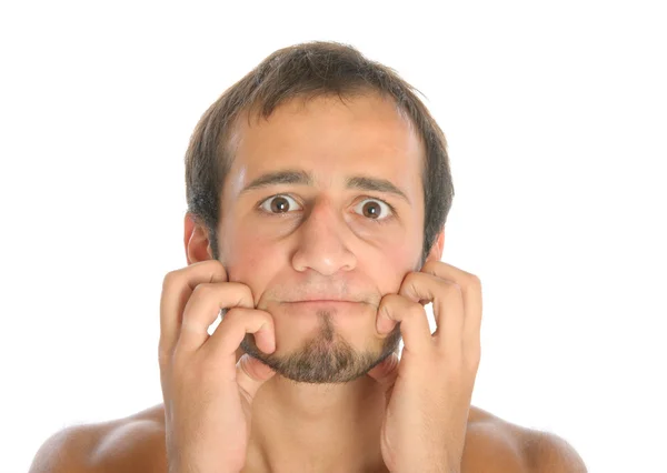 Překvapený muž pomocné tvář — Stock fotografie