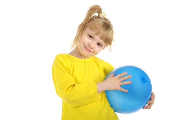 Little girl with blue ball — Stock Photo, Image