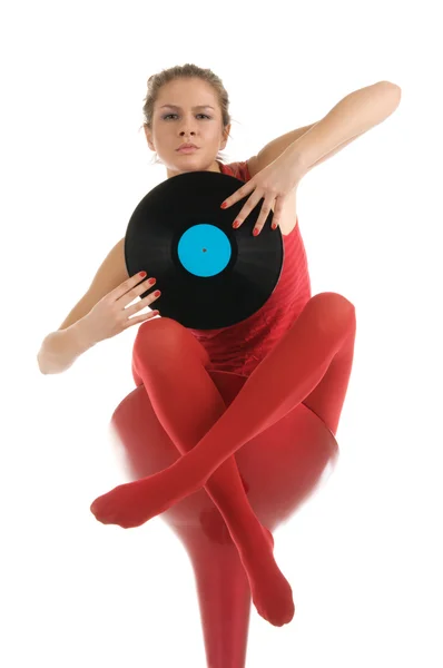 Jonge vrouw met vinyl record — Stockfoto