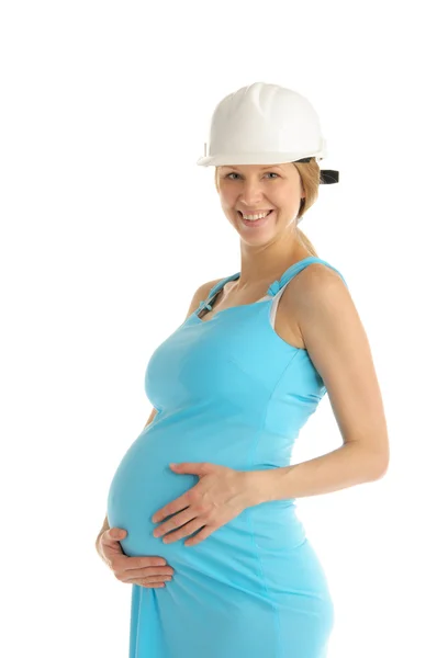 Glücklich schwangere Frau im Helm — Stockfoto