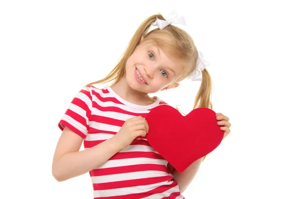 Chica con corazón rojo — Foto de Stock